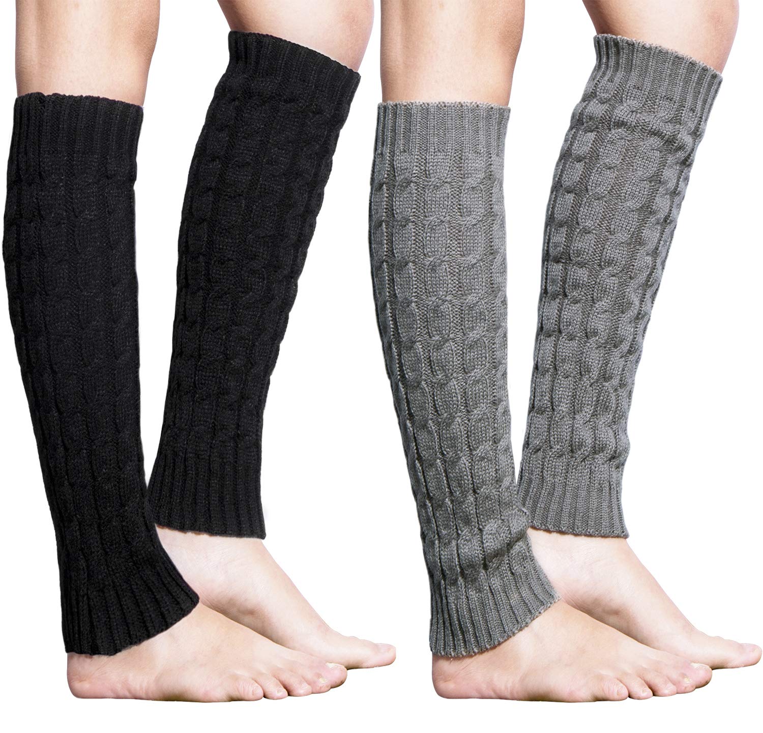 Loritta Women Knit Leg Warmers Winter Warm Long Boot Socks, B1-2pairs(black+dark Gray)