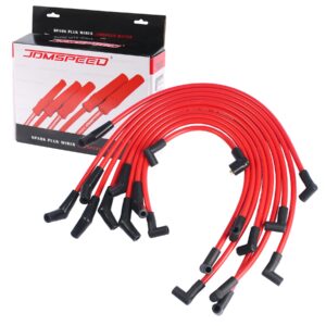 jdmspeed new red 10.5mm racing spark plug wires set replacement for ford 5.0l 5.8l, sb sbf 302