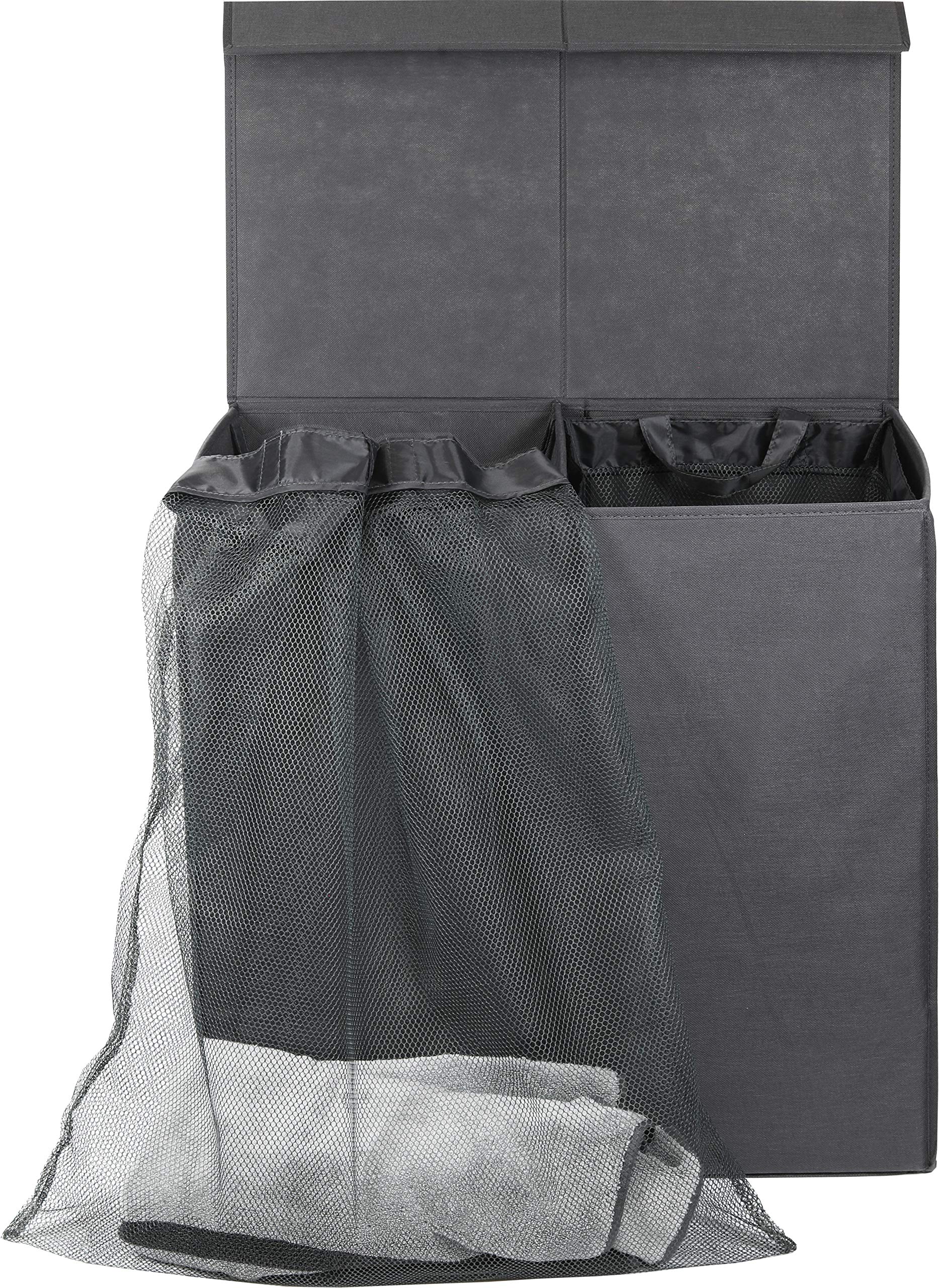 Simple Houseware Double Laundry Hamper with Lid and Removable Laundry Bags, Dark Grey