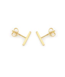 altitude boutique 18k gold plated skinny wire midi balance bar stud earrings hypoallergenic long bar earrings in gold, rose gold, or silver | delicate jewelry (gold, 10mm)