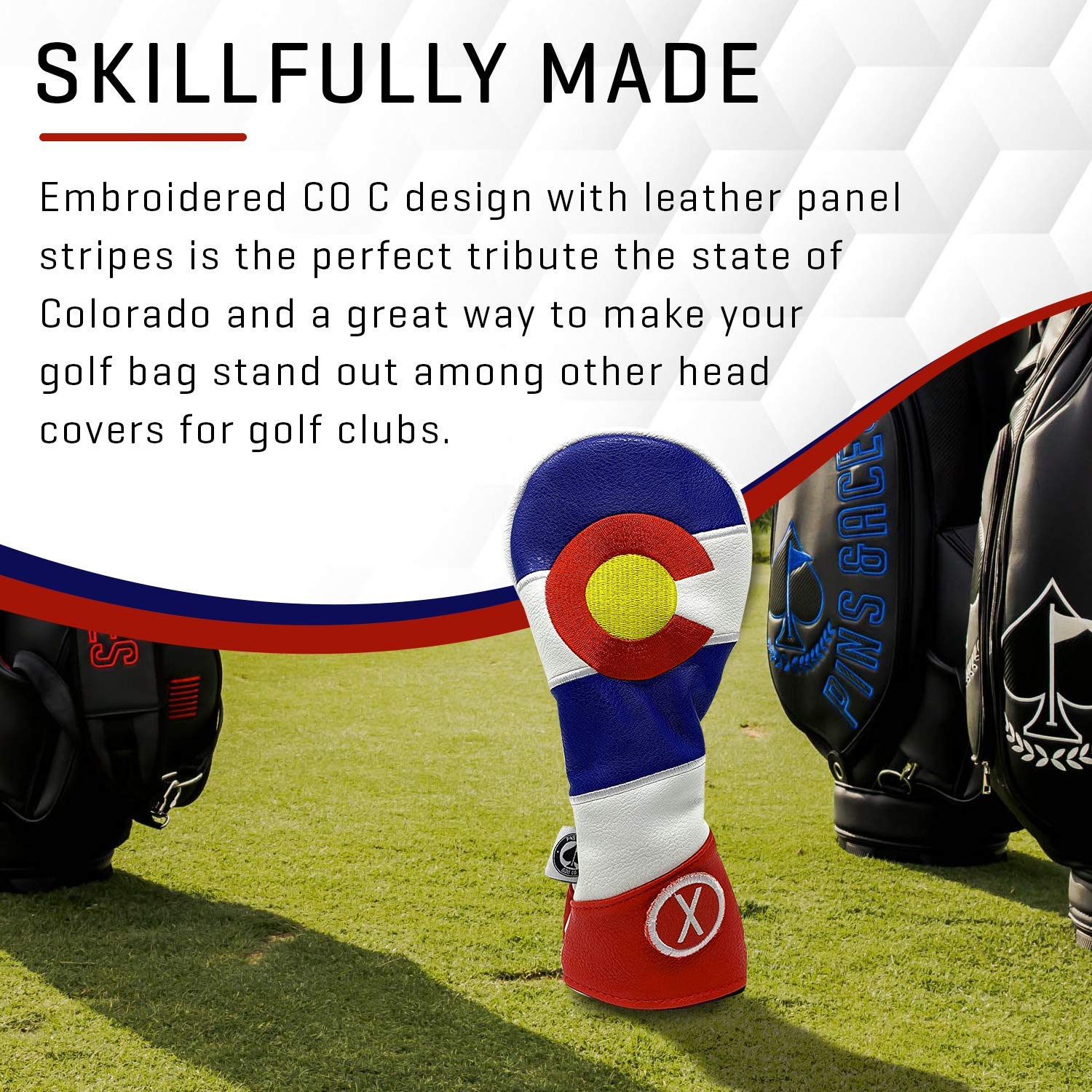 Pins & Aces Colorado Tribute Premium Golf Club Head Cover - Premium, Hand-Made Leather Headcover - CO Flag Styled, Tour Quality Golf Club Cover - Style & Customize Your Golf Bag (Utility Club)