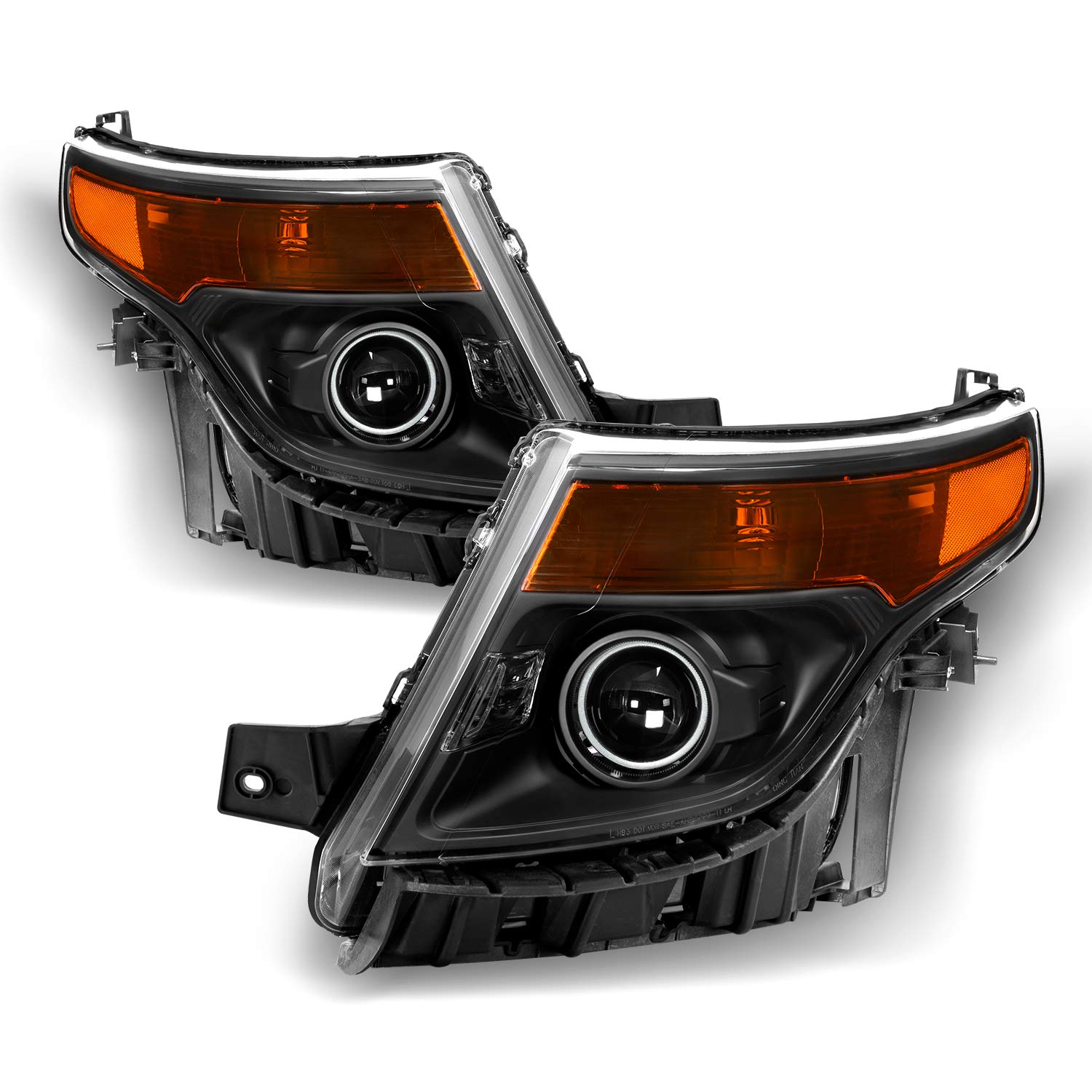 AKKON - Fits 2011-2015 Ford Explorer [Halogen Style] Projector Headlamp Black Headlights Diver+Passenger Side Pair