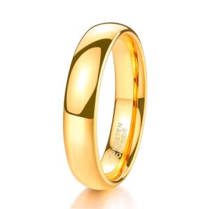 TRUMIUM 4mm Tungsten Wedding Band Ring for Men Women Gold Plated Domed High Polished Comfort Fit 8.5