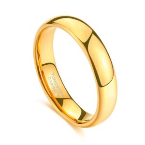 TRUMIUM 4mm Tungsten Wedding Band Ring for Men Women Gold Plated Domed High Polished Comfort Fit 8.5