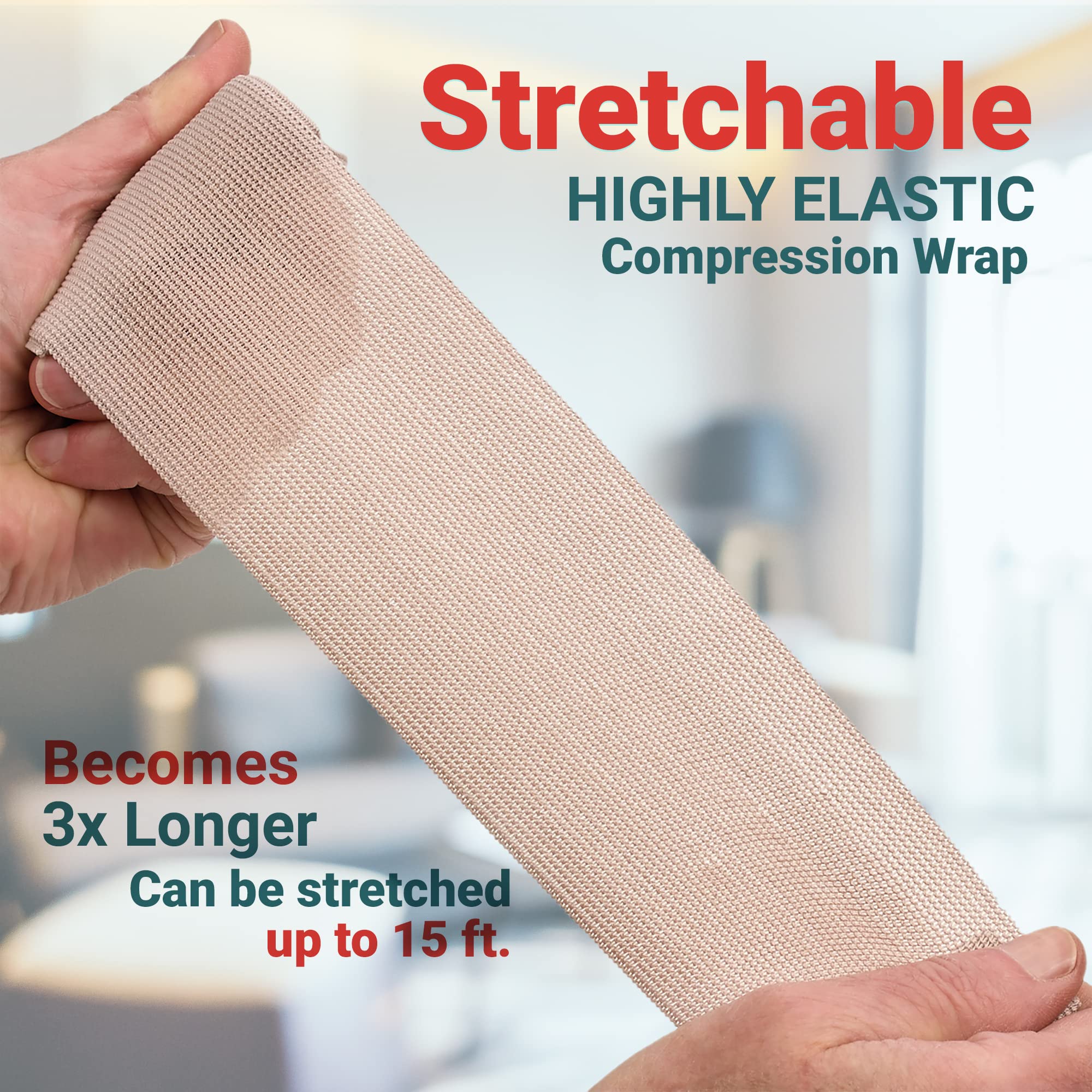 Elastic Compression Bandage Wrap - Premium Quality (Set of 4) w/ Hooks, Athletic Sport Support Tape Rolls for Ankle, Wrist, Arm, Leg Sprains First Aid Bandages Measure (2)- 4" x 5 Ft (2)- 3" x 5 Ft