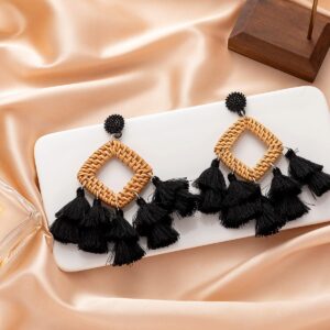 WFYOU Rattan Tassel Earrings for Women Bohemian Statement Handmade Woven Drop Dangle Earrings