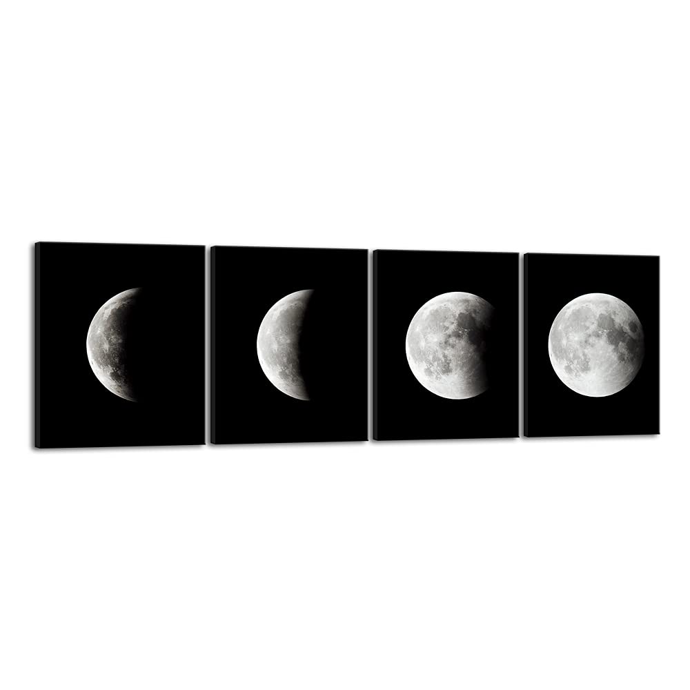 Wieco Art Moon Canvas Prints Wall Art Space Pictures Paintings Large Modern Gallery Wrapped Black and white Abstract Sky Giclee Artwork on Ready to Hang for Living Room Bedroom Home Office Decor