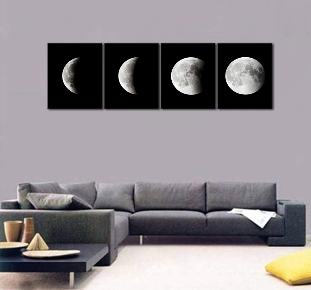 Wieco Art Moon Canvas Prints Wall Art Space Pictures Paintings Large Modern Gallery Wrapped Black and white Abstract Sky Giclee Artwork on Ready to Hang for Living Room Bedroom Home Office Decor