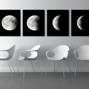 Wieco Art Moon Canvas Prints Wall Art Space Pictures Paintings Large Modern Gallery Wrapped Black and white Abstract Sky Giclee Artwork on Ready to Hang for Living Room Bedroom Home Office Decor