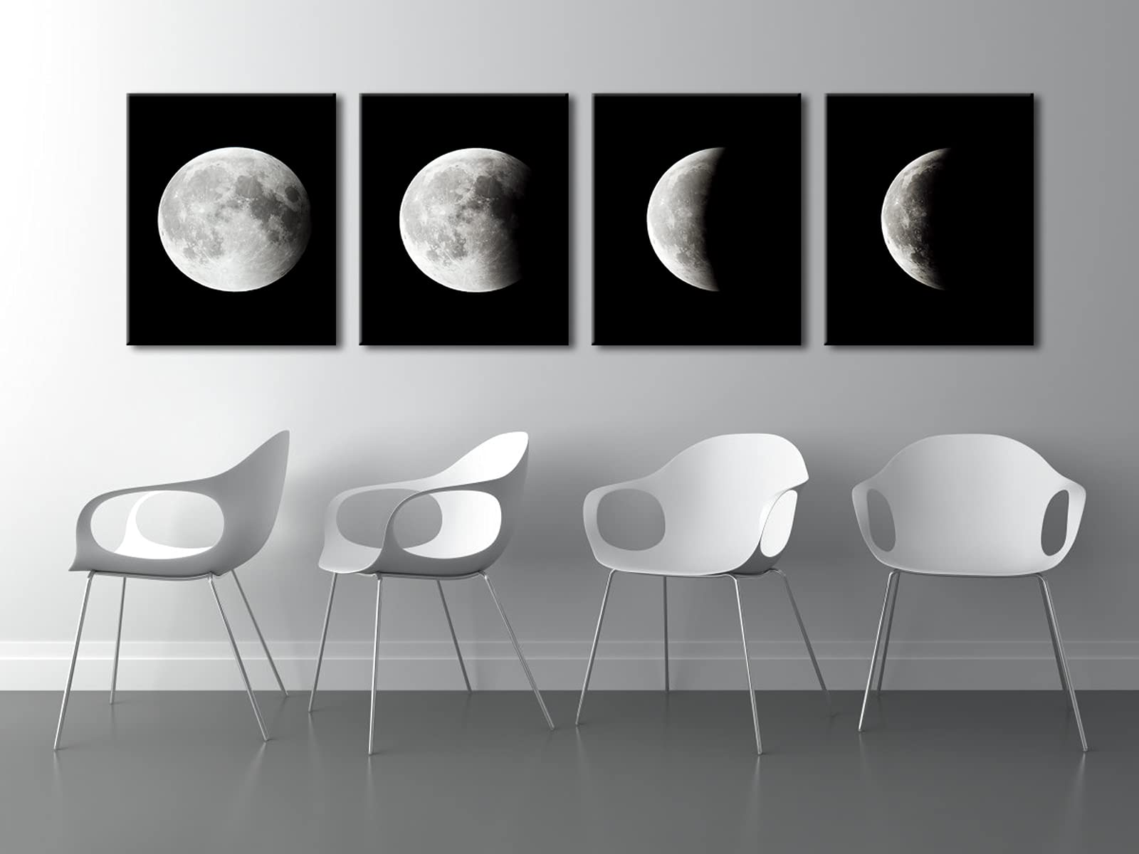 Wieco Art Moon Canvas Prints Wall Art Space Pictures Paintings Large Modern Gallery Wrapped Black and white Abstract Sky Giclee Artwork on Ready to Hang for Living Room Bedroom Home Office Decor