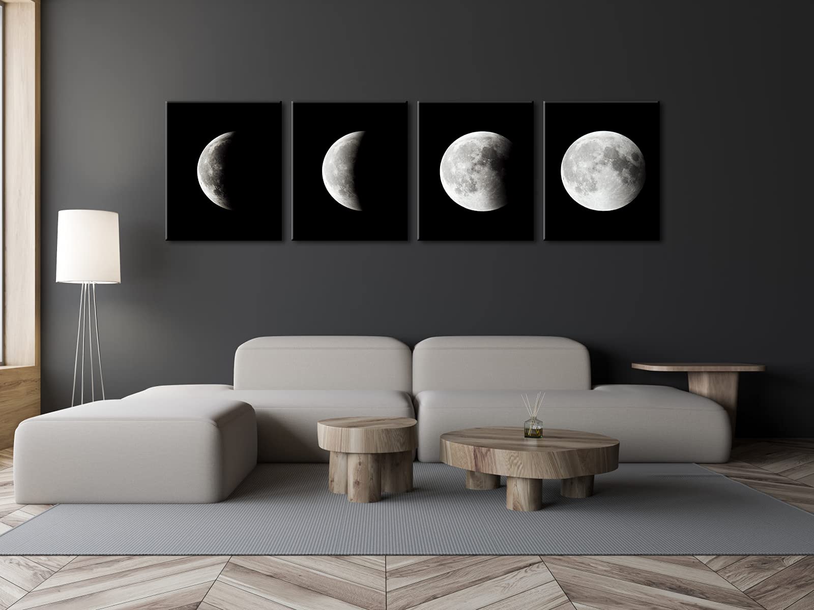 Wieco Art Moon Canvas Prints Wall Art Space Pictures Paintings Large Modern Gallery Wrapped Black and white Abstract Sky Giclee Artwork on Ready to Hang for Living Room Bedroom Home Office Decor