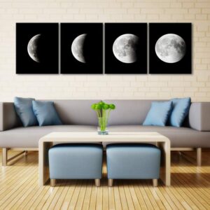 Wieco Art Moon Canvas Prints Wall Art Space Pictures Paintings Large Modern Gallery Wrapped Black and white Abstract Sky Giclee Artwork on Ready to Hang for Living Room Bedroom Home Office Decor