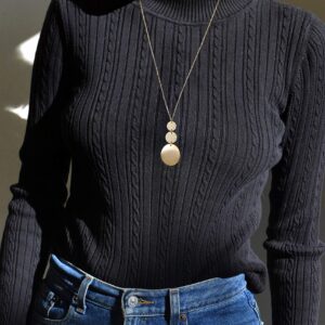 PERNNLA PEARL Long Disc Pendant Necklace Adjustable 18K Gold Plated Sweater Chain Necklace Handmade Multi-Layer Pendant Y-style Jewelry for Women