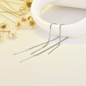 A Pair 925 Sterling Silver Tassel Threader Drop Earrings Long Chain Ear Line (Silver)