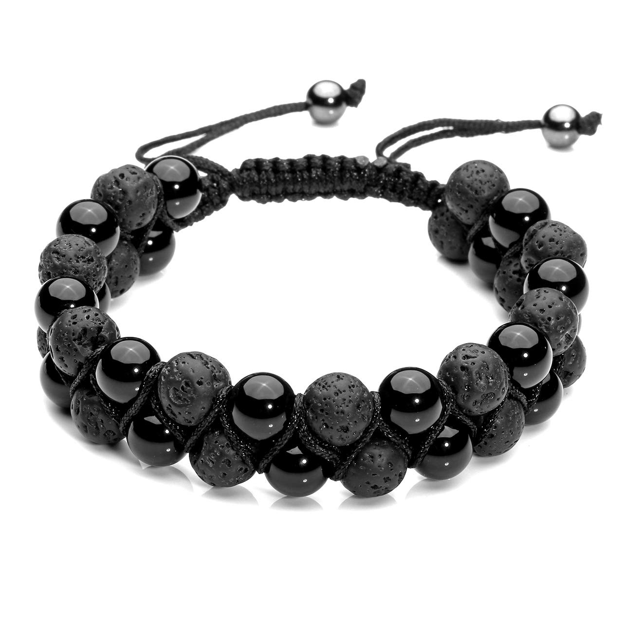 Top Plaza Men Women 8mm Lava Rock Stone Aromatherapy Essential Oil Diffuser Bracelet Braided Rope Natural Stone Yoga Beads Bracelets - Black Agate Onyx