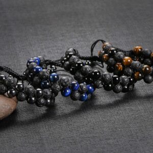 Top Plaza Men Women 8mm Lava Rock Stone Aromatherapy Essential Oil Diffuser Bracelet Braided Rope Natural Stone Yoga Beads Bracelets - Black Agate Onyx