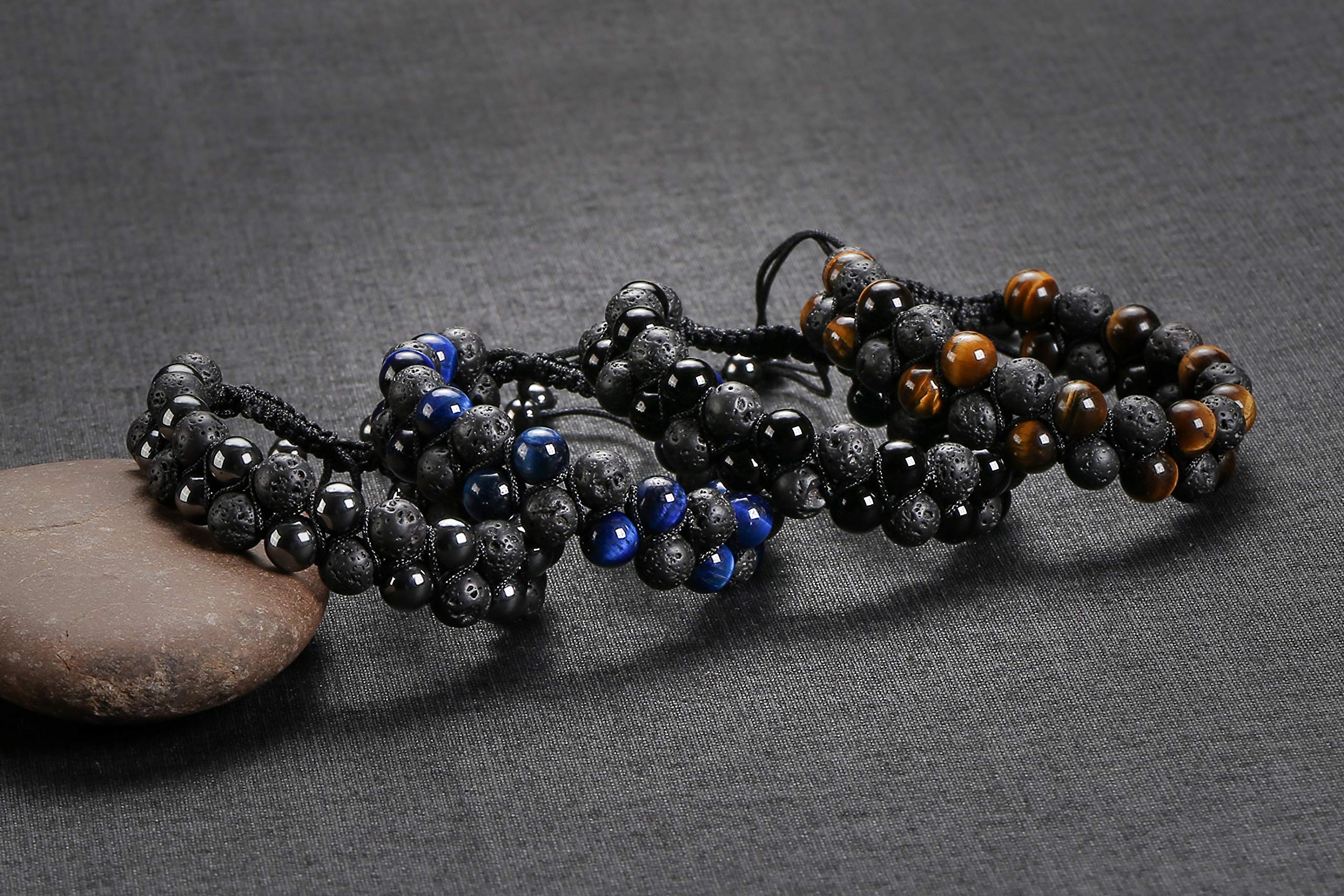 Top Plaza Men Women 8mm Lava Rock Stone Aromatherapy Essential Oil Diffuser Bracelet Braided Rope Natural Stone Yoga Beads Bracelets - Black Agate Onyx