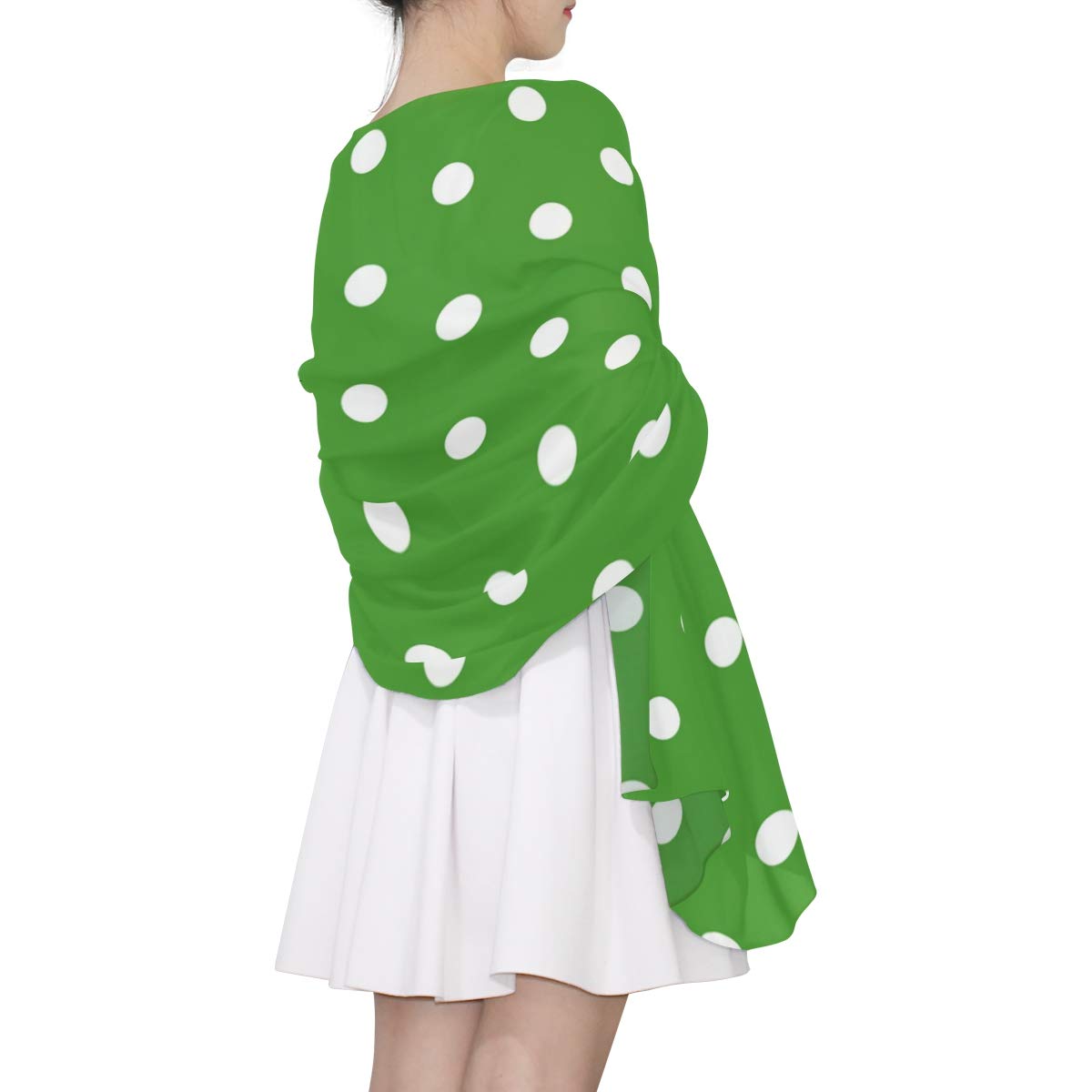 ALAZA Fashion Scarves Women Green White Polka Dot Ornament Shawl Wrap Long Chiffon Scarf for Outdoor