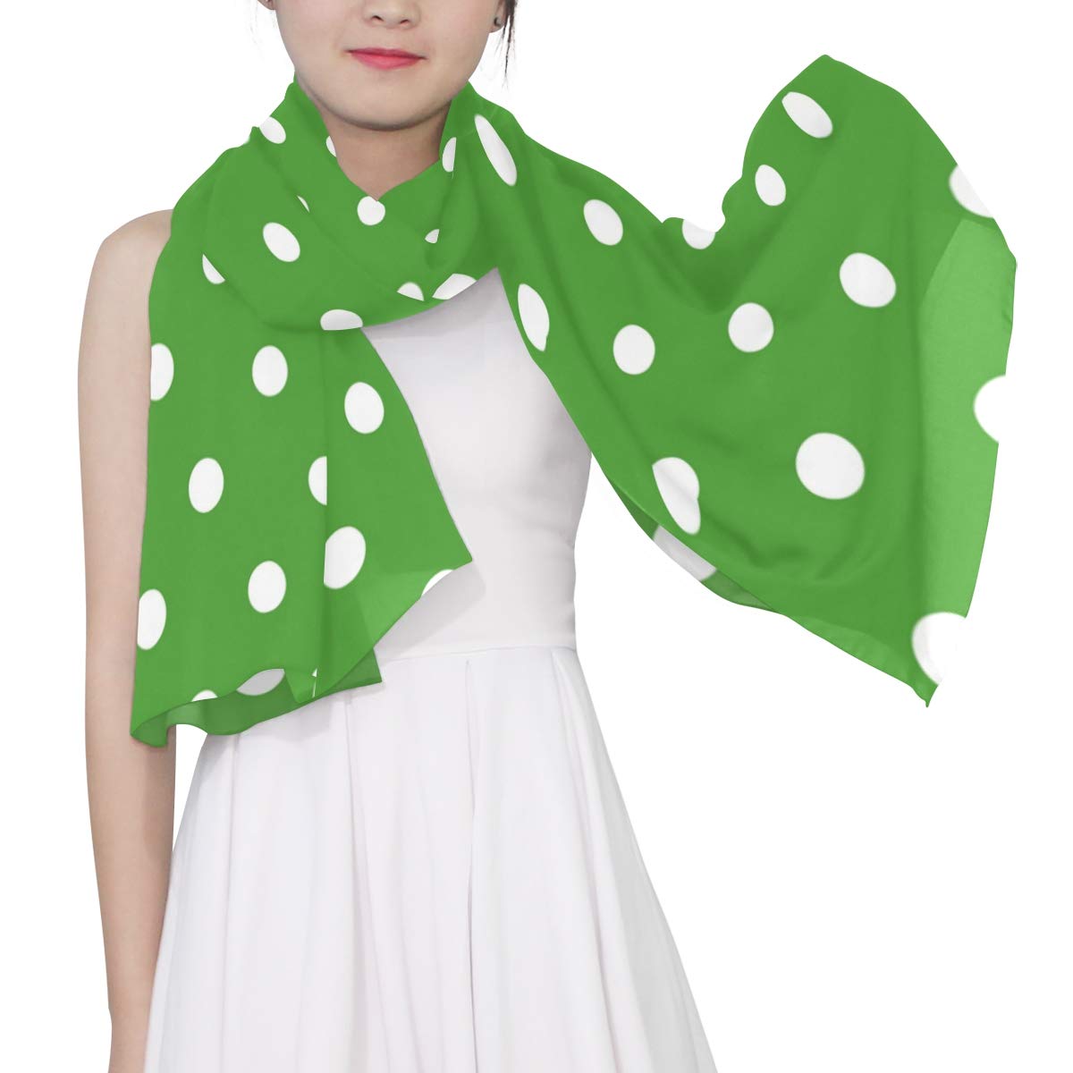 ALAZA Fashion Scarves Women Green White Polka Dot Ornament Shawl Wrap Long Chiffon Scarf for Outdoor