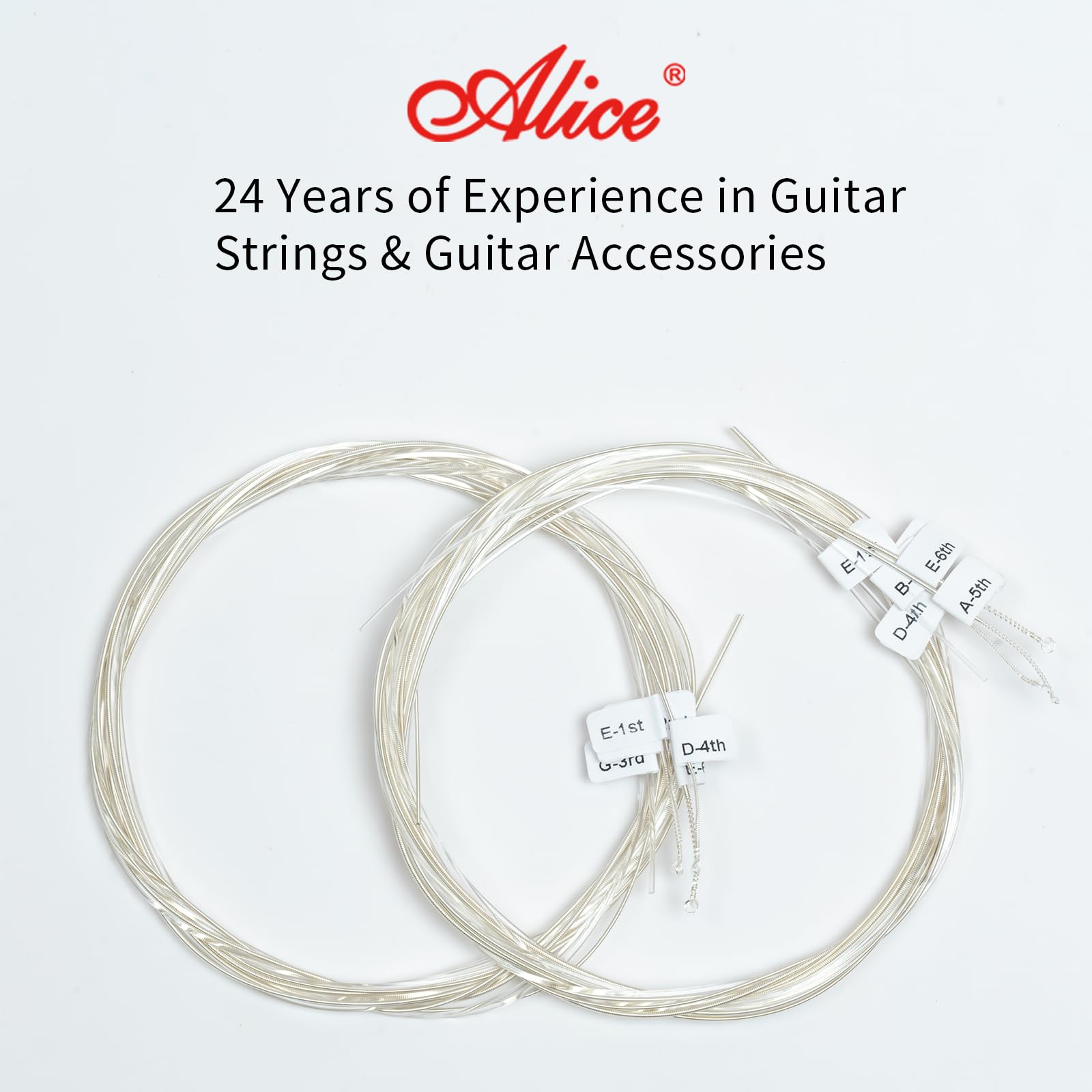 Classical Guitar Strings, Alice 2 Set Classic Guitar 6 Strings Clear Nylon Normal Tension 28-43 Gauge with Anti-Rust Coating, Silver Plated Wrap (AC130)