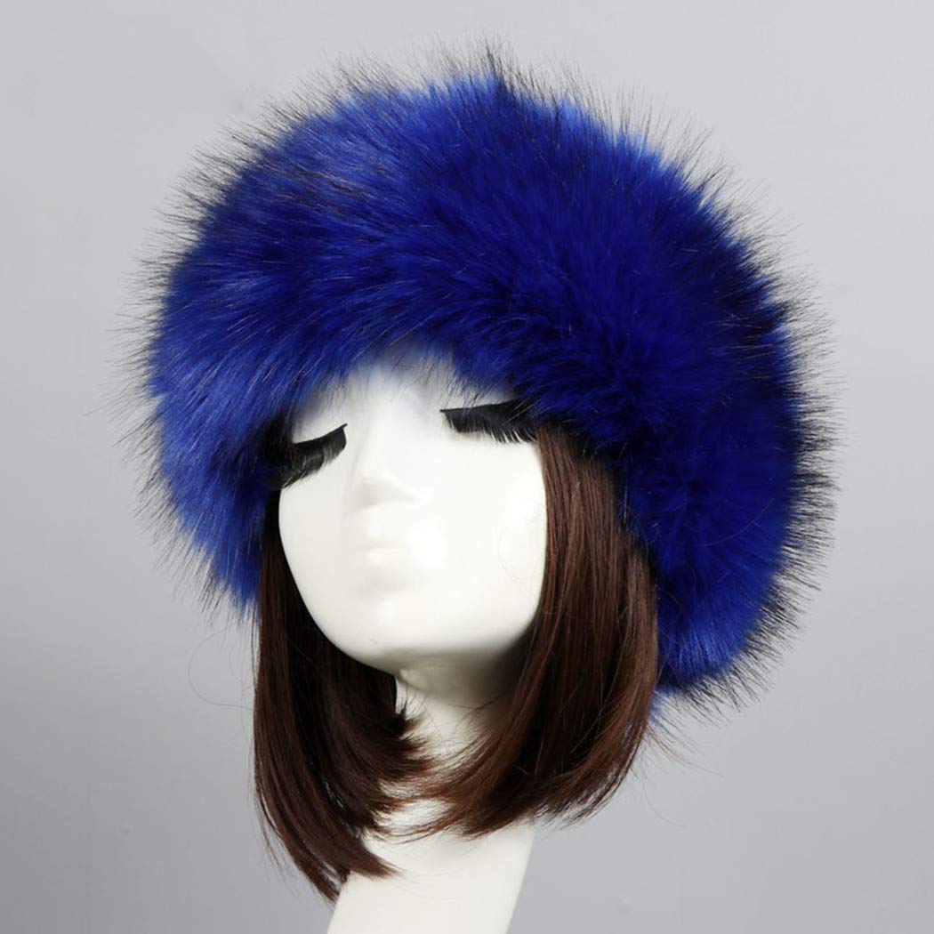 Tngan Women's Faux Fur Headband Soft Winter Cossack Russion Style Hat Cap Royal Blue