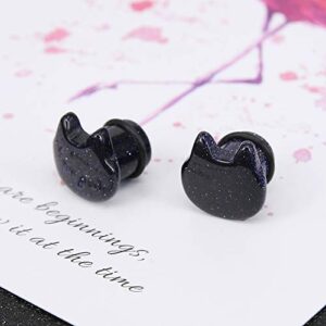 Cute Cat Natural Organic Stone Ear Plug Single Flare Ear Tunnel Gauge Stretcher Ear Expander Piercing 2g-5/8 (Blue Sandstone, Gauge=2g(6mm))