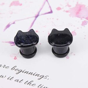 Cute Cat Natural Organic Stone Ear Plug Single Flare Ear Tunnel Gauge Stretcher Ear Expander Piercing 2g-5/8 (Blue Sandstone, Gauge=2g(6mm))