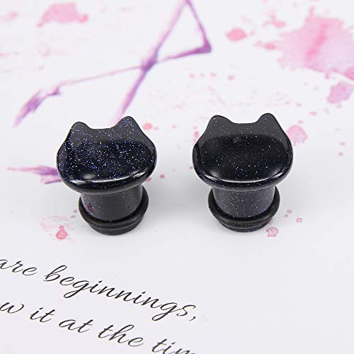 Cute Cat Natural Organic Stone Ear Plug Single Flare Ear Tunnel Gauge Stretcher Ear Expander Piercing 2g-5/8 (Blue Sandstone, Gauge=2g(6mm))