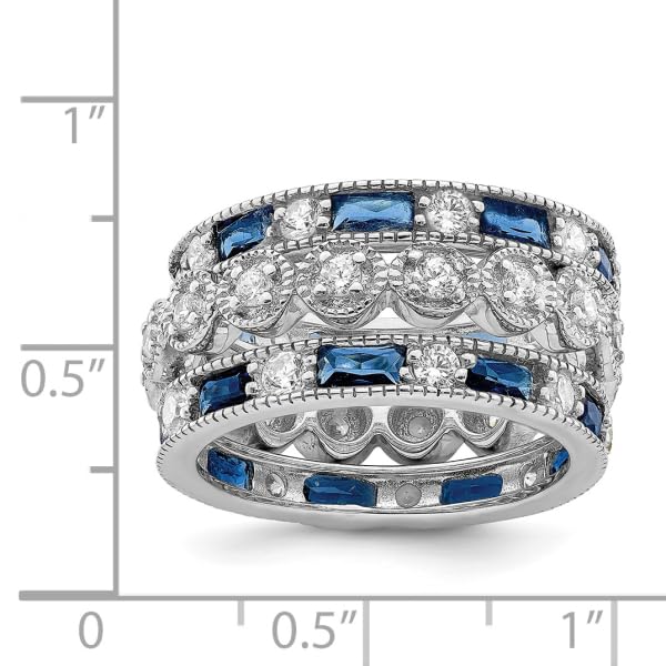 IceCarats 925 Sterling Silver Blue White Cubic Zirconia CZ 3 Stackable Ring Set Size 7