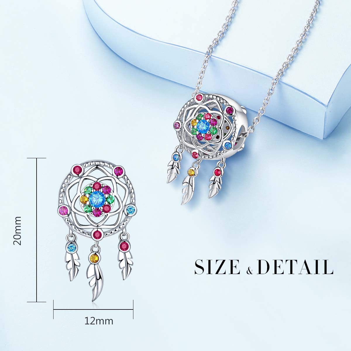 FOREVER QUEEN Dream Catcher Charm fit Charms Bracelet 925 Sterling Silver Feathers Tassel Bead Charm with Colorful Stones Pendant for European Bracelets Necklace