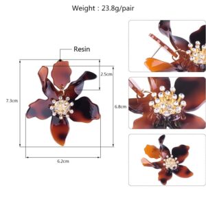 Tiande Bohemian Luxury Oversize Resin Big Flower Earrings For Women Stainless Steel Crystal Jewelry - White