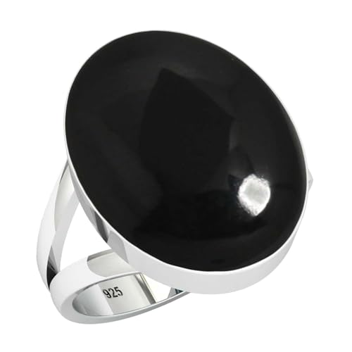 JEWELOPORIUM 925 Sterling Silver Ring for Women Size 8.5 Natural Black Onyx Stone Vintage Silver Ring Friendship Day Gift Solitaire Jewelry