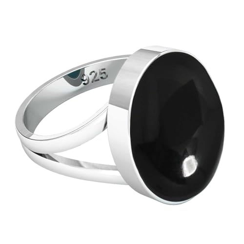 JEWELOPORIUM 925 Sterling Silver Ring for Women Size 8.5 Natural Black Onyx Stone Vintage Silver Ring Friendship Day Gift Solitaire Jewelry