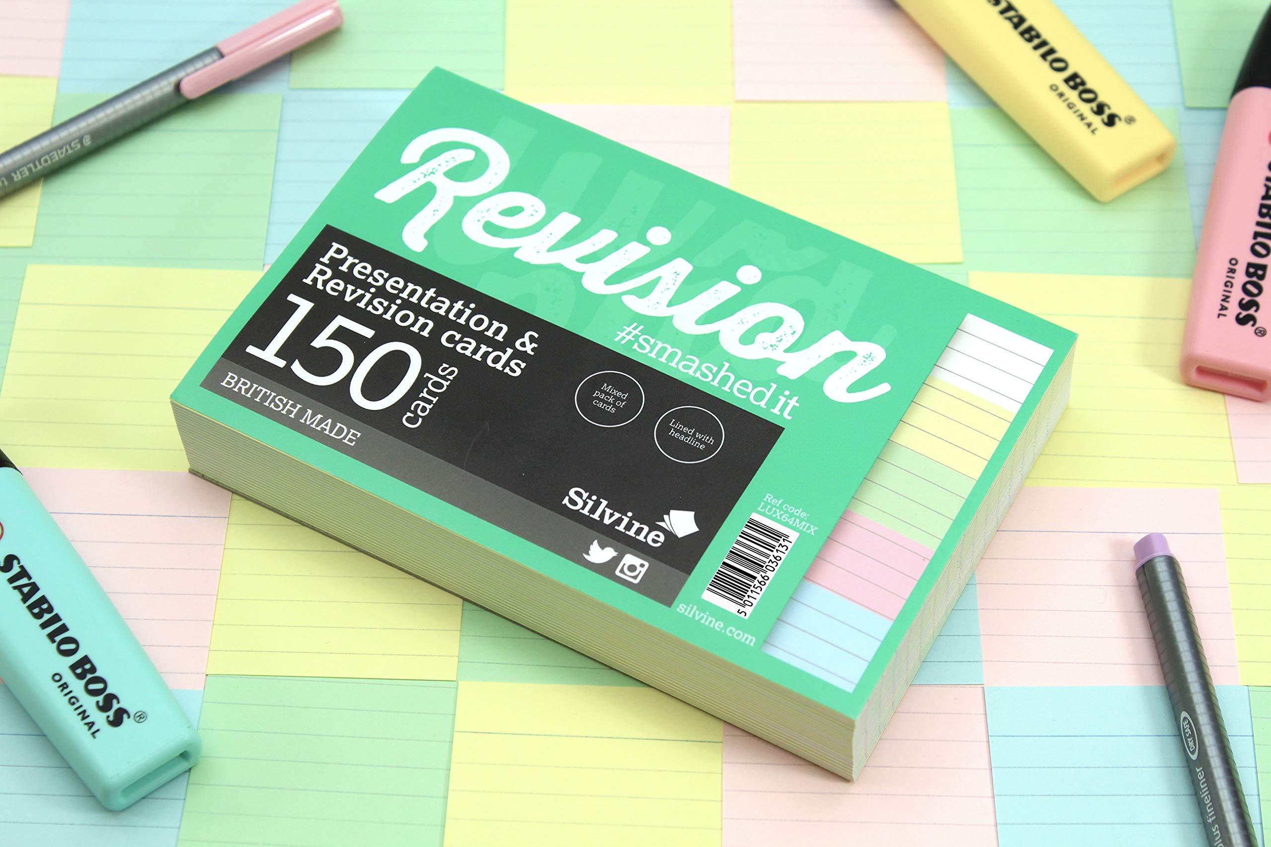 Silvine Luxpad A6 Lined Revision & Presentation Cards - Assorted Colours + White. 150 Cards Per Pad (6x4)