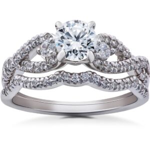 1 1/6ct diamond infinity engagement wedding ring bridal set 14k white gold - size 4.5