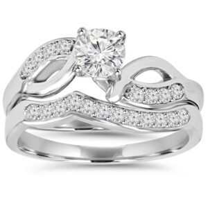 3/4CT Diamond Engagement Wedding Ring Set 10K White Gold - Size 8.5