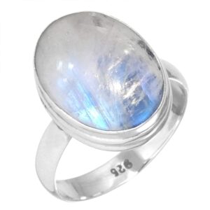 JEWELOPORIUM 925 Silver Ring for Women White Genuine Rainbow Moonstone Gemstone Boho Silver Ring Size 6 Halloween - Gift Statement Jewelry