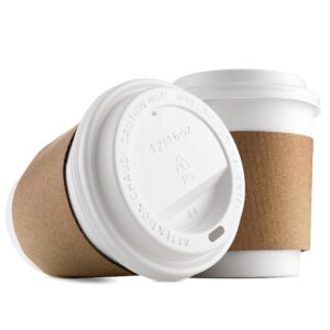 NYHI 200 Pack 8 oz White Paper Disposable Coffee Cups With Lids And Sleeves Hot Cold Beverage Drinking Cup for Water Juice Coffee or Tea