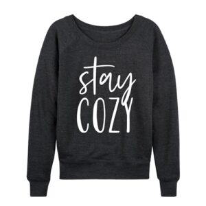 instant message - stay cozy - ladies french terry pullover - size medium heather charcoal