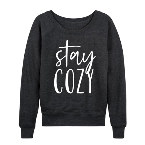 Instant Message - Stay Cozy - Ladies French Terry Pullover - Size Medium Heather Charcoal