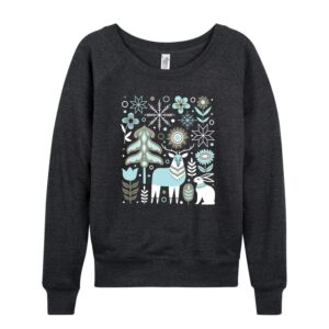 instant message - scandinavian winter scene - ladies french terry pullover - size large heather charcoal