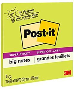 post-it super sticky big notes, 11 in x 11 in, 1 pad, 2x the sticking power, neon orange (bn11o)