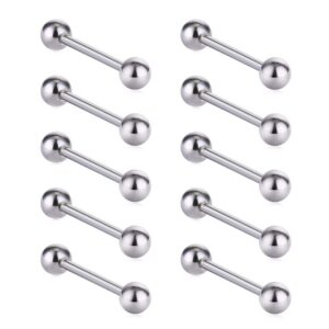 ATMUSA Pack of 20 PCS 14G 316L Surgical Steel Straight Barbell Tongue NippleRings Ball Basic Body Piercing Jewelry (Choose Length) (7/8" (22mm) | 5mm Ball)