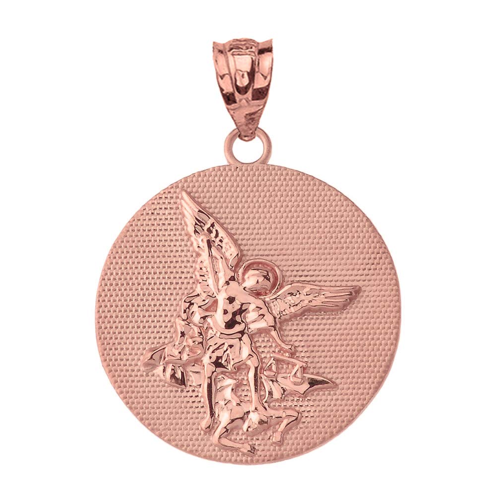 14k Saint Michael Protect Us Coin Charm Pendant in Rose Gold