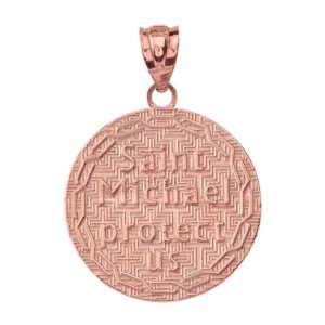 14k Saint Michael Protect Us Coin Charm Pendant in Rose Gold