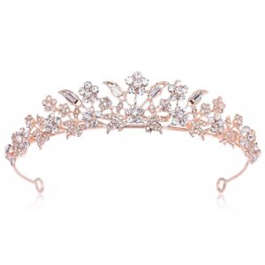 rhinestone crystal tiaras and crowns headband for women birthday pageant wedding prom princess crown (a-003-2 rose gold)