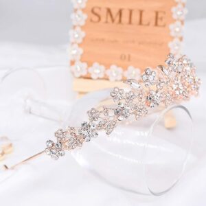 Rhinestone Crystal Tiaras and Crowns Headband For Women Birthday Pageant Wedding Prom Princess Crown (A-003-2 Rose gold)