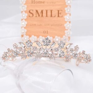 Rhinestone Crystal Tiaras and Crowns Headband For Women Birthday Pageant Wedding Prom Princess Crown (A-003-2 Rose gold)