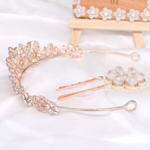 Rhinestone Crystal Tiaras and Crowns Headband For Women Birthday Pageant Wedding Prom Princess Crown (A-003-2 Rose gold)