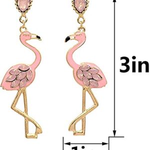 Pink Enamel Oil Flamingo Bird Dangle Earrings for Women Hypoallergenic Jewelry Cute Animal Flamingo Crystal Earrings (Pink)